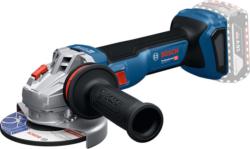 Akku-Winkelschleifer GWS 18V-11 von Bosch mit Seitengriff.