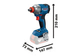 Abmessungen des Akku-Schlagschraubers Bosch GDX 18V-285 abgebildet.