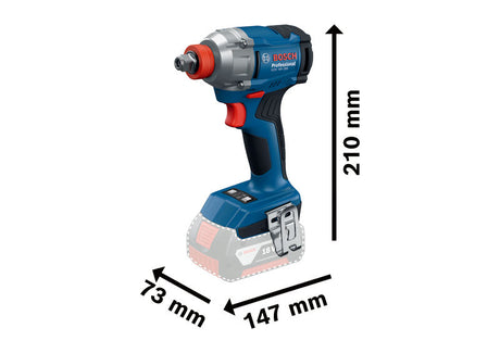 Abmessungen des Akku-Schlagschraubers Bosch GDX 18V-285 abgebildet.