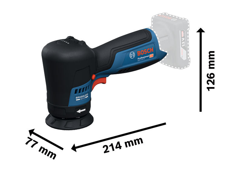Polierer GPO 12V-77 von Bosch mit kompaktem bürstenlosem Design.