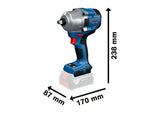 Abmessungen des Akku-Schlagschraubers GDS 18V-780 von Bosch abgebildet.