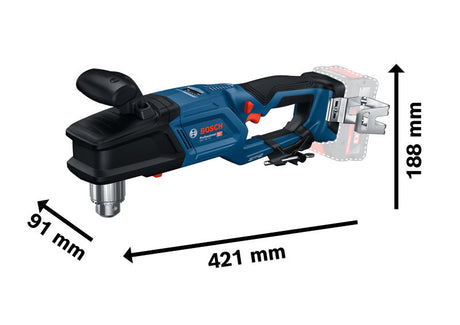 Akku-Winkelbohrmaschine GRD 18V-127 von Bosch mit Abmessungen.