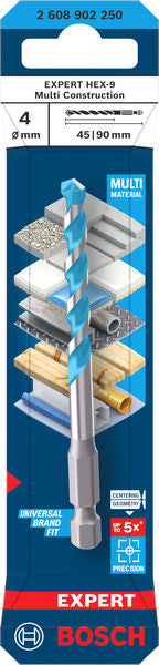 EXPERT Bohrer Ø 4 x 45 x 90 mm HEX-9 Multi Construction