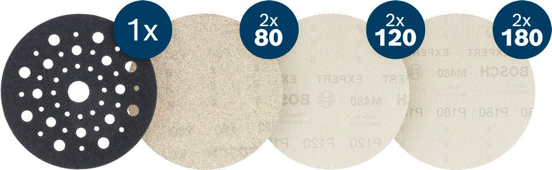 Produktbild Lieferumfang von EXPERT M480 Schleifnetz-Set, 125mm, K80/120/180, 6+1 Set, Starter Pack