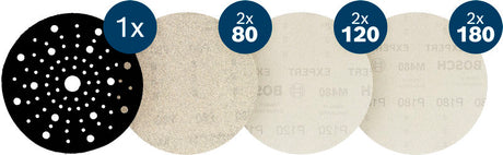 Produktbild Lieferumfang von EXPERT M480 Schleifnetz- Set, 150mm, K80/120/180, 6+1 Set, Starter Pack.