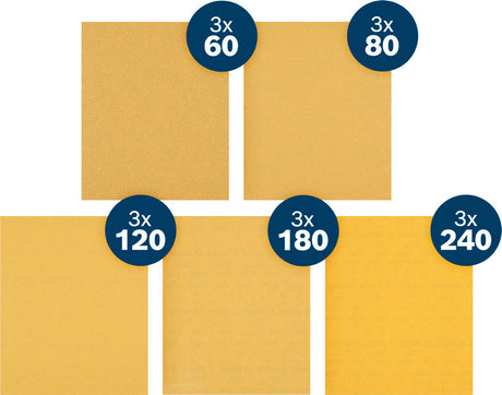 Produktbild Lieferumfang von EXPERT C470 A4 Schleifpapier, 230x280mm, K60/80/120/180/240, 15tlg. Starter Pack