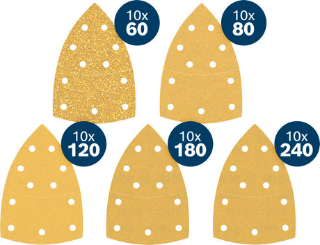 Produktbild Lieferumfang von EXPERT C470 Schleifpapier Set, 102x102mm, K60/80/120/180/240, 50-tlg. Start Pack