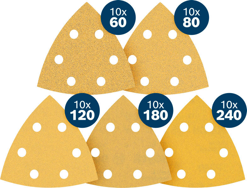 Produktbild Lieferumfang von EXPERT C470 Schleifpapier Set, 93x93mm, K60/80/120/180/240, 50-tlg. Starter Pack