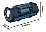 Bosch GPB18V-3C Radio mit angezeigten Abmessungen.