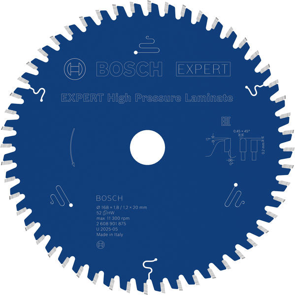 Produktbild von EXPERT High Pressure Laminate Kreissägeblatt, 168x1,8/1,2x20 mm, Z52