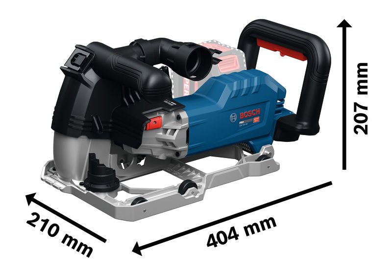Bosch GNF18V-40 Wandnutfräse mit Größenangaben.