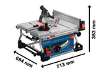 Tischkreissäge Bosch GTS100-254 mit abgebildeten Abmessungen.