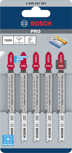 PRO Stichsägeblatt 100 mm T102H Plastics PVC and PMMA clean (5-teilig)
