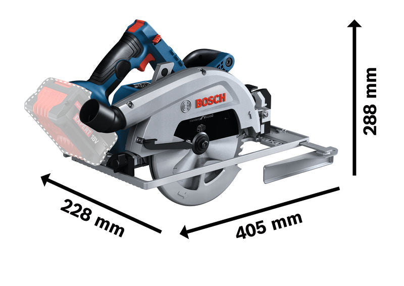Kreissäge Bosch GKS 18V-68G mit Maßmarkierungen.