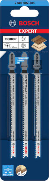 Bosch EXPERT Wood 2-seitig saubere T308BOP Stichsägeblätter, 3er-Pack.