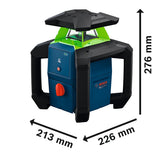 Laser-Nivelliergerät GRL18V-3-31G von Bosch mit den abgebildeten Abmessungen.