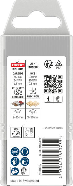 Bosch Stichsägeblätter T101BR und EXPERT T128BHM für Laminat.