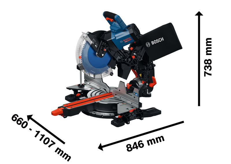 Bosch EXCM341-305GD Gehrungssäge mit Führungsschiene.