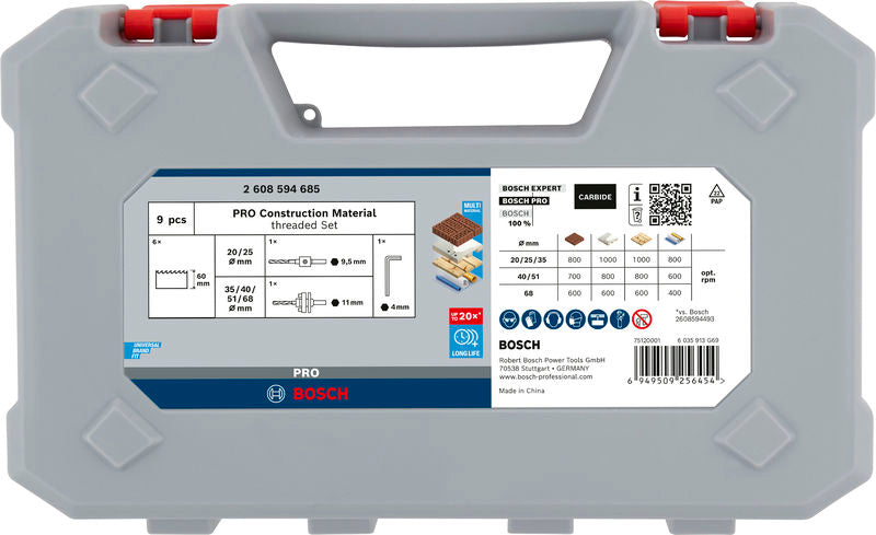 Gewinde-Lochsägen-Set Ø 20/25/35/40/51/68 x 60 x 65 mm Construction Material PRO (9-teilig)