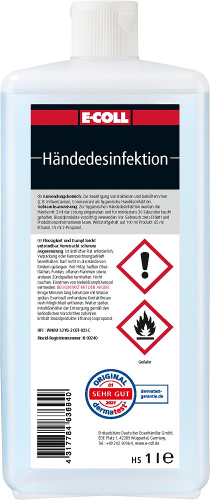 Produktbild von E-COLL Händedesinfektion 1L 4270602967 4317784636940