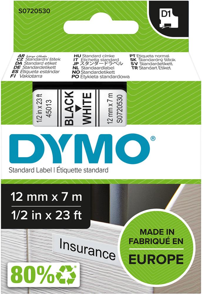 Schriftband D1 45013 schwarz/weiß 12mmx7m DYMO