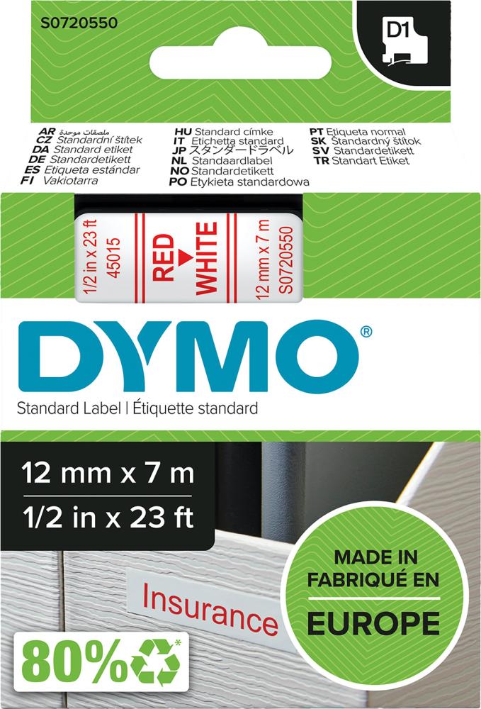 Schriftband D1 45015 rot/weiß 12mmx7m DYMO