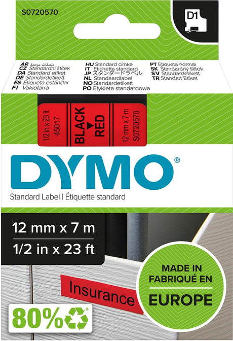 Schriftband D1 45017 schwarz/rot 12mmx7m DYMO