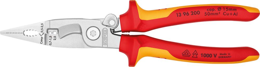 Produktbild von KNIPEX Elektroinstallationszange verchromt VDE mit 2-Komponenten-Griff 200mm 13 96 200 4003773075110