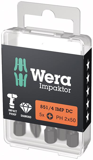 Produktbild von Wera Bit Impaktor 1/4" DIN 3126 E6,3 PH2x50mm 5er-Pack 5157656001 4013288223746