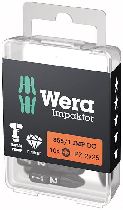 Bit Impaktor 1/4" DIN 3126 C6,3 PZ2x25mm 10er Pack Wera