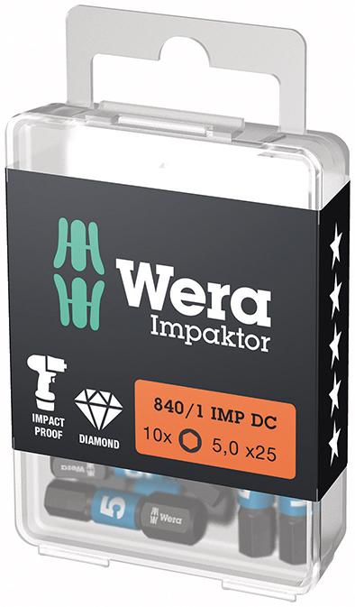 Bit Impaktor 1/4" DIN 3126 C6,3 Innensechskant 5x25mm 10er Pack Wera