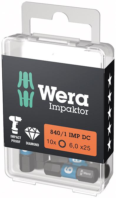 Produktbild von Wera Bit Impaktor 1/4" DIN 3126 C6,3 Innen-6-kant 6x25mm 10er Pack 5157606001 4013288223876