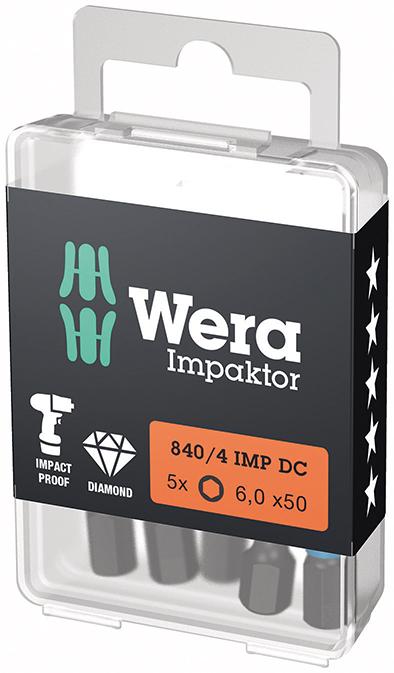 Produktbild von Wera Bit Impaktor 1/4" DIN 3126 E6,3 Innen-6-kant 6x50mm 5er-Pack 5157646001 4013288224040