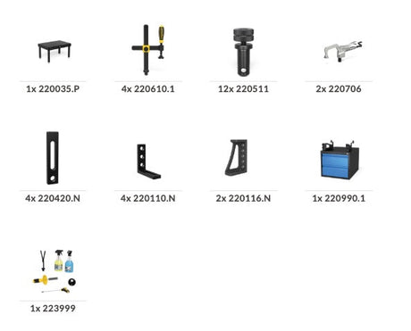 Zubehörliste für Siegmund Schweißtisch Professional 750 System 22 1500x1000x150