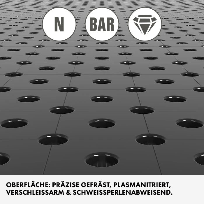 Detailansicht zu einer Plasmanitrierten Siegmund Schweißtischplatte