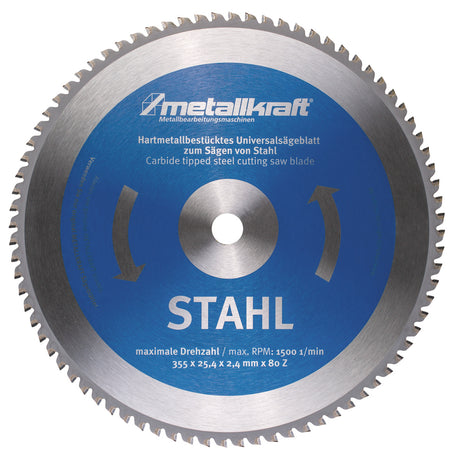 Sägeblatt für Stahl Metallkraft Ø 355 x 2,4 x 25,4 mm Z80