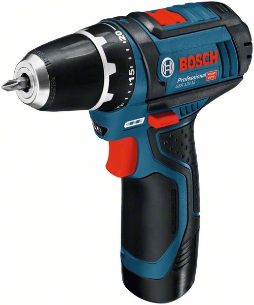 GSR 12V-15 cordless drill driver, 2 GBA 12V 2.0Ah batteries, charger and L-BOXX