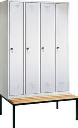 Garderobenschrank Evolo B1200xT500xH2090 mm 3 Abteile,RAL7035 untergebauter Sitzbank