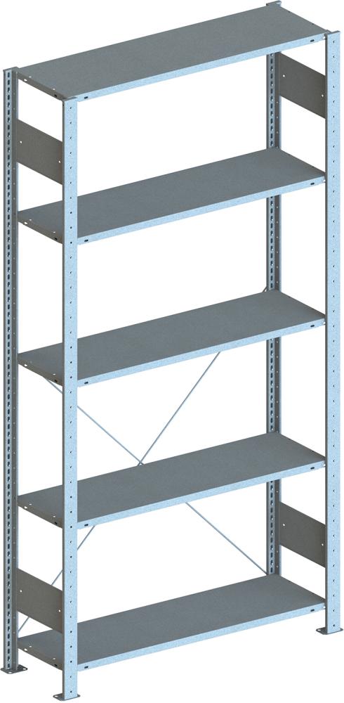 Steckregal Meta-CLIP B1000xT600xH2500 mm Grundfeld 6 Böden RAL7035 Fachlast 150kg