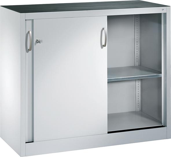 Schiebetürenschrank B1200xT500xH1000 mm RAL 7035, 2 Fachböden