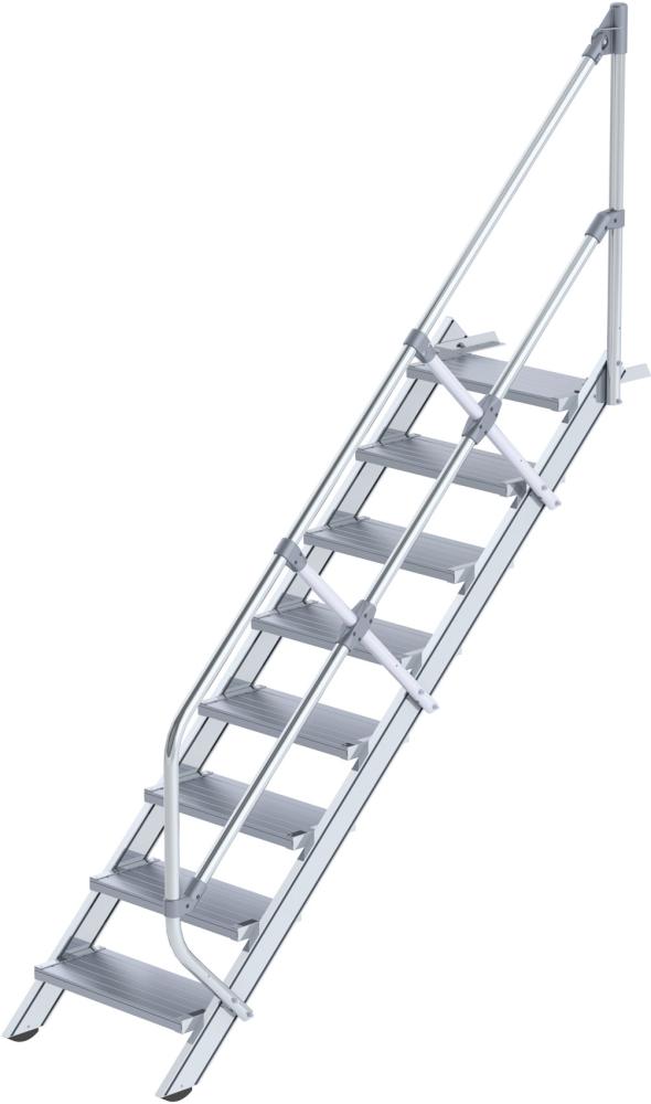 Alu-Treppe 45 Grad 8 Stufen B 600 mm lichte Höhe 1670 mm Ausladung 1924 mm