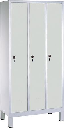 Garderobenschrank Evolo B1200xT500xH1850 mm 3 Abteile,RAL7035 mit Kunststoff-Füße