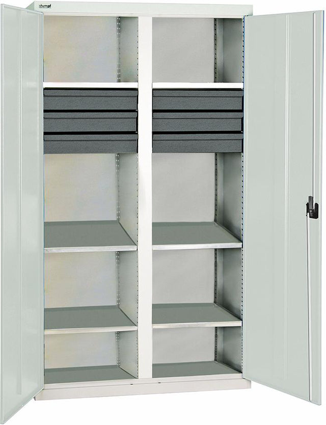 Werkzeugschrank B1000xT500xH1800 mm RAL7035 6 Schubladen, 6 Wannen