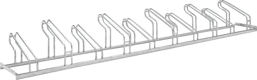 Fahrrad-Bügelparker einseitig, verzinkt L 3500 mm, 10 Plätze