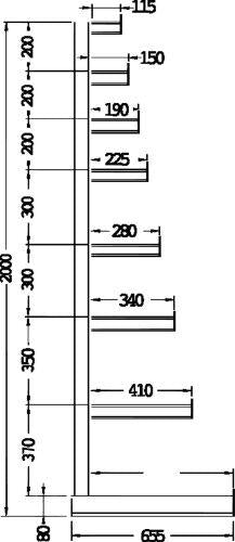 Langgutregal Atlas ST B2700xT500xH2000 mm einseitig RAL 5010 3 Arme Traglast 150kg