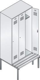 Garderobenschrank ClassicB1200xT500xH2090 mm RAL 7035, 3 Abteile mit untergeb. Sitzbank