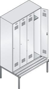 Garderobenschrank Classic B1190xT500xH2090 mm RAL 7035, 4 Abteile mit untergebauter Sitzbank