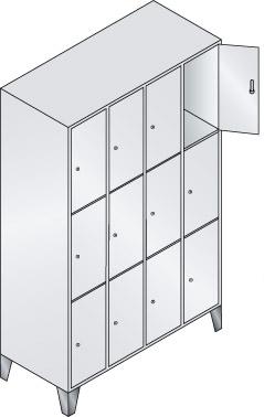 Fächerschrank Classic B1190xT500xH1850 mm RAL 7035, 4x3 Fächer mit 150 mm hohen Füßen