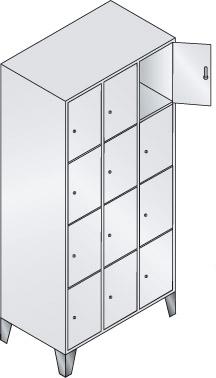 Fächerschrank Classic B900xT500xH1850 mm RAL 7035, 3x4 Fächer mit 150 mm hohen Füßen