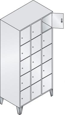 Fächerschrank Classic B900xT500xH1850 mm RAL 7035, 3x5 Fächer mit 150 mm hohen Füßen